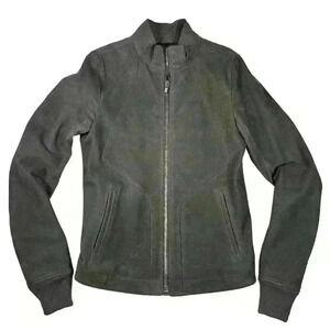 RICK OWENS Men Zipped Calf Leather Jacket in Dark Dust Size 38US